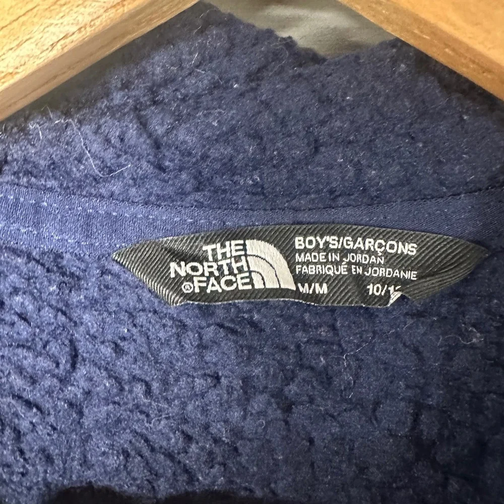 The North Face Boys‎ Medium 10/12 Sherpa Fleece Full Zip Hooded Jacket Blue Navy